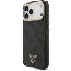 Guess PU Leather 4G Strass Triangle Logo Gold Frame MagSafe Zadní Kryt pro iPhone 17 Pro Max Black