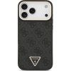 Guess PU Leather 4G Strass Triangle Logo Gold Frame MagSafe Zadní Kryt pro iPhone 17 Pro Max Black