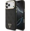 Guess PU Leather 4G Strass Triangle Logo Gold Frame MagSafe Zadní Kryt pro iPhone 17 Pro Max Black