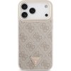 Guess PU Leather 4G Strass Triangle Logo Gold Frame MagSafe Zadní Kryt pro iPhone 17 Pro Max Pink