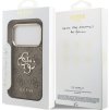 Guess PU Leather 4G Metal Logo Gold Frame Zadní Kryt pro iPhone 17 Pro Max Brown