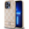 DKNY PU Leather Checkered Pattern and Stripe Zadný Kryt pre iPhone 13 Pro Pink