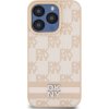 DKNY PU Leather Checkered Pattern and Stripe Zadný Kryt pre iPhone 13 Pro Pink