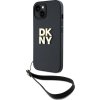 DKNY PU Leather Stack Logo Wrist Strap Zadní Kryt pro iPhone 13 Black
