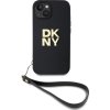 DKNY PU Leather Stack Logo Wrist Strap Zadní Kryt pro iPhone 13 Black