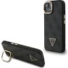 Guess PU 4G Strass Triangle Logo Stand Camera Frame MagSafe Zadní Kryt pro iPhone 13 Black