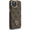 Guess PU 4G Strass Triangle Logo Stand Camera Frame MagSafe Zadní Kryt pro iPhone 13 Brown