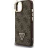 Guess PU 4G Strass Triangle Logo Stand Camera Frame MagSafe Zadní Kryt pro iPhone 13 Brown