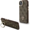 Guess PU 4G Strass Triangle Logo Stand Camera Frame MagSafe Zadní Kryt pro iPhone 13 Brown
