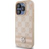 DKNY PU Leather Checkered Pattern and Stripe Zadní Kryt pro iPhone 14 Pro Pink