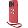 DKNY PU Leather Stack Logo Wrist Strap Zadní Kryt pro iPhone 14 Pro Red