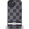 DKNY PU Leather Checkered Pattern and Stripe Zadný Kryt pre iPhone 14 Black
