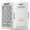 DKNY PU Leather Checkered Pattern and Stripe Zadní Kryt pro iPhone 14 Beige