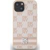 DKNY PU Leather Checkered Pattern and Stripe Zadní Kryt pro iPhone 14 Pink