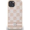 DKNY PU Leather Checkered Pattern and Stripe Zadný Kryt pre iPhone 14 Pink