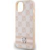 DKNY PU Leather Checkered Pattern and Stripe Zadní Kryt pro iPhone 14 Pink