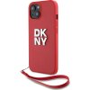 DKNY PU Leather Stack Logo Wrist Strap Zadní Kryt pro iPhone 14 Red