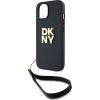 DKNY PU Leather Stack Logo Wrist Strap Zadní Kryt pro iPhone 14 Black