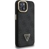Guess PU 4G Strass Triangle Logo Stand Camera Frame MagSafe Zadný Kryt pre iPhone 14 Black