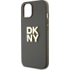 DKNY PU Leather Stack Logo Wrist Strap Zadní Kryt pro iPhone 14 Brown