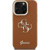 Guess PU Grained 4G Logo Stand Camera Frame Zadní Kryt pro iPhone 15 Pro Max Brown