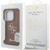 Guess PU Grained 4G Logo Stand Camera Frame Zadní Kryt pro iPhone 15 Pro Max Brown
