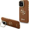 Guess PU Grained 4G Logo Stand Camera Frame Zadní Kryt pro iPhone 15 Pro Max Brown