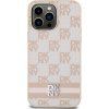 DKNY PU Leather Checkered Pattern and Stripe Zadní Kryt pro iPhone 15 Pro Max Pink