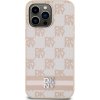 DKNY PU Leather Checkered Pattern and Stripe Zadný Kryt pre iPhone 15 Pro Max Pink