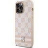 DKNY PU Leather Checkered Pattern and Stripe Zadní Kryt pro iPhone 15 Pro Max Pink