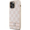DKNY PU Leather Checkered Pattern and Stripe Zadný Kryt pre iPhone 15 Pro Max Pink