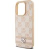 DKNY PU Leather Checkered Pattern and Stripe Zadný Kryt pre iPhone 15 Pro Max Pink