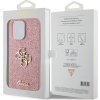 Guess PU Fixed Glitter 4G Metal Logo Zadní Kryt pro iPhone 15 Pro Max Pink