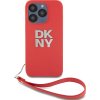 DKNY PU Leather Stack Logo Wrist Strap Zadní Kryt pro iPhone 15 Pro Max Red