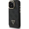 Guess PU 4G Strass Triangle Logo Stand Camera Frame MagSafe Zadný Kryt pre iPhone 15 Pro Max Black