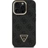 Guess PU 4G Strass Triangle Logo Stand Camera Frame MagSafe Zadní Kryt pro iPhone 15 Pro Max Black