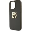DKNY PU Leather Stack Logo Wrist Strap Zadní Kryt pro iPhone 15 Pro Max Brown