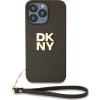 DKNY PU Leather Stack Logo Wrist Strap Zadní Kryt pro iPhone 15 Pro Max Brown