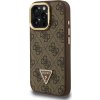 Guess PU 4G Strass Triangle Logo Stand Camera Frame MagSafe Zadný Kryt pre iPhone 15 Pro Max Brown