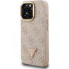 Guess PU 4G Strass Triangle Logo Stand Camera Frame MagSafe Zadní Kryt pro iPhone 15 Pro Max Pink
