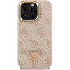 Guess PU 4G Strass Triangle Logo Stand Camera Frame MagSafe Zadný Kryt pre iPhone 15 Pro Max Pink