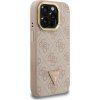 Guess PU 4G Strass Triangle Logo Stand Camera Frame MagSafe Zadní Kryt pro iPhone 15 Pro Max Pink