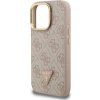 Guess PU 4G Strass Triangle Logo Stand Camera Frame MagSafe Zadní Kryt pro iPhone 15 Pro Max Pink