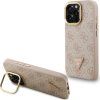 Guess PU 4G Strass Triangle Logo Stand Camera Frame MagSafe Zadní Kryt pro iPhone 15 Pro Max Pink