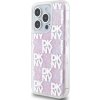 DKNY Liquid Glitter Checkered Pattern Zadní Kryt pro iPhone 15 Pro Pink