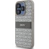 DKNY PU Leather Repeat Pattern Tonal Stripe Zadní Kryt pro iPhone 15 Pro Beige