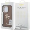 Guess PU Grained 4G Logo Stand Camera Frame Zadní Kryt pro iPhone 15 Pro Brown