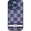 DKNY PU Leather Checkered Pattern and Stripe Zadný Kryt pre iPhone 15 Pro Blue