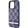 DKNY PU Leather Checkered Pattern and Stripe Zadní Kryt pro iPhone 15 Pro Blue