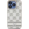 DKNY PU Leather Checkered Pattern and Stripe Zadní Kryt pro iPhone 15 Pro Beige